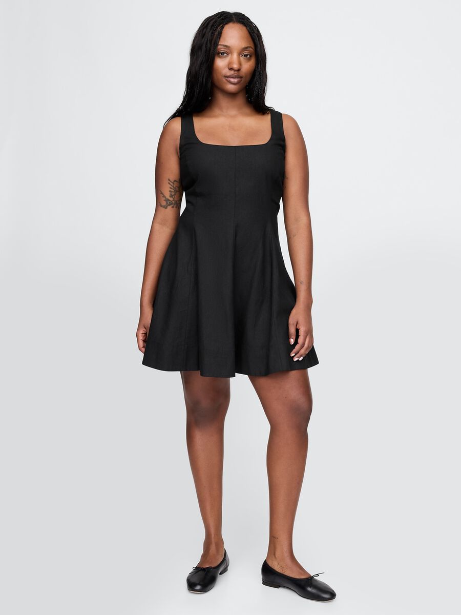 Short Black Dress in Linen and Viscose_5