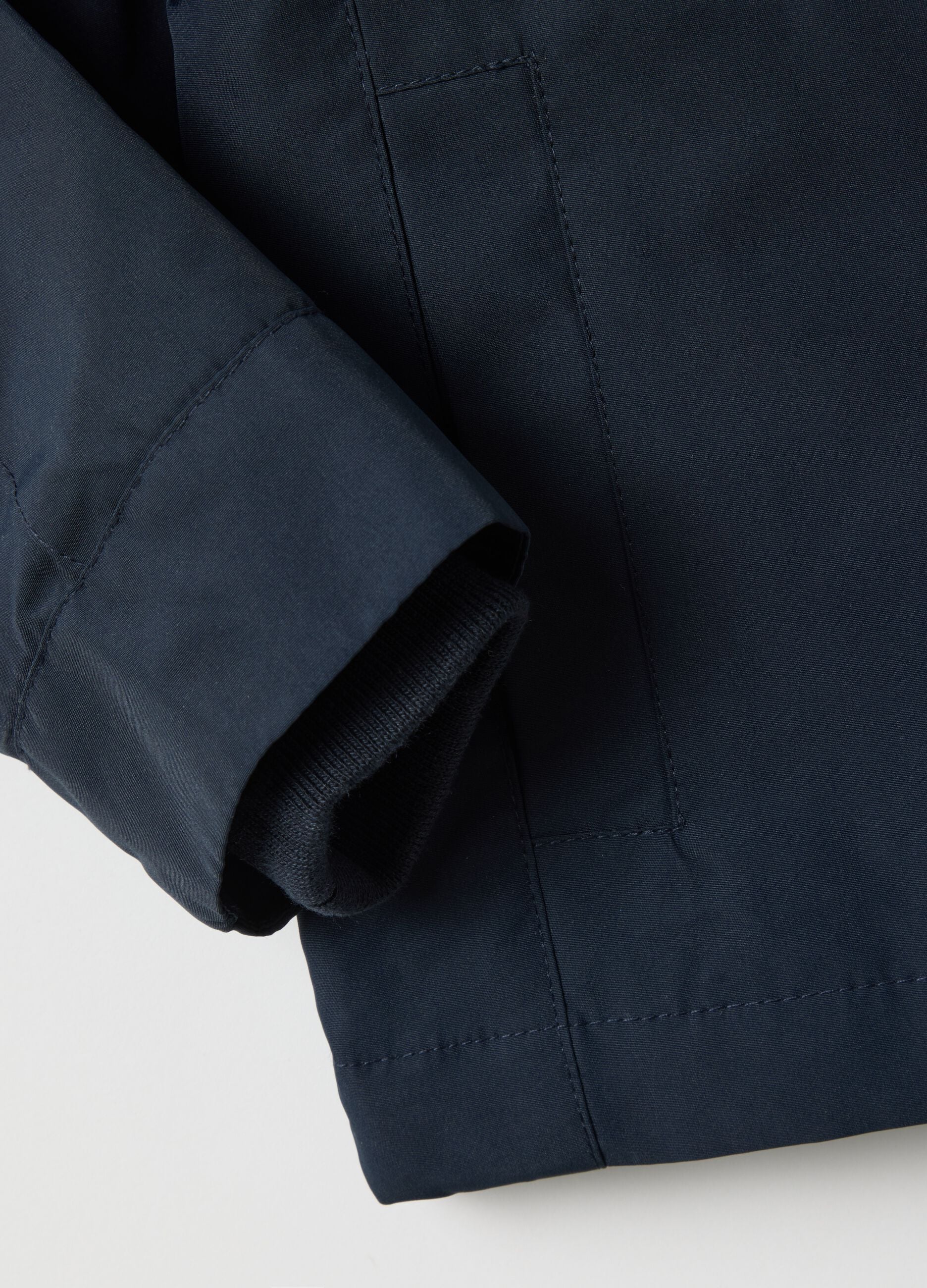 Blue lined regular fit kids' jacket with hood