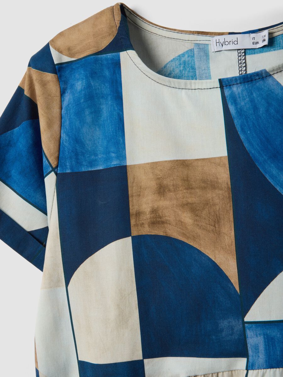 Multicolour stretch cotton midi dress with geometric print_5