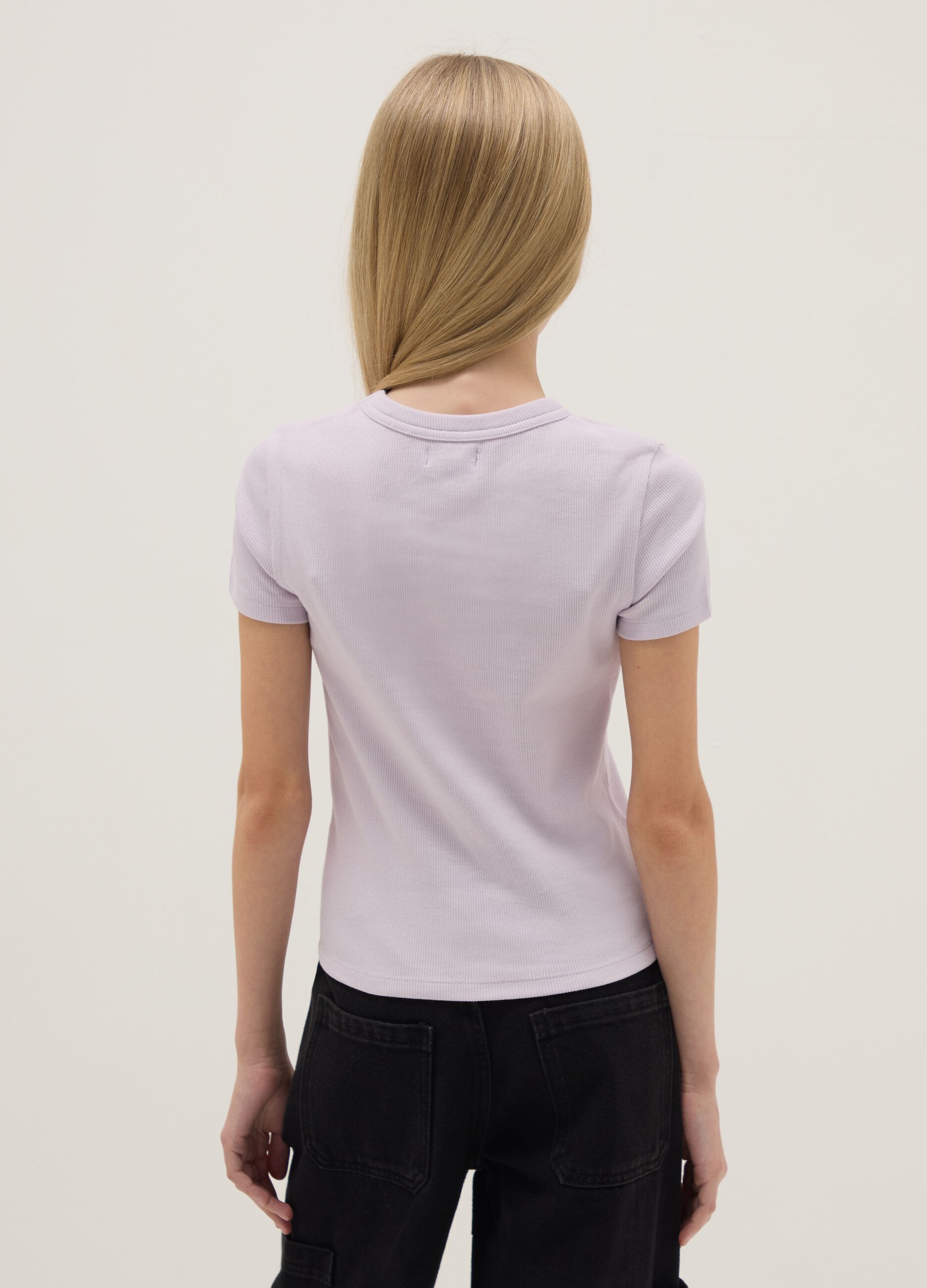 Purple stretch cotton fitted T-shirt for girls