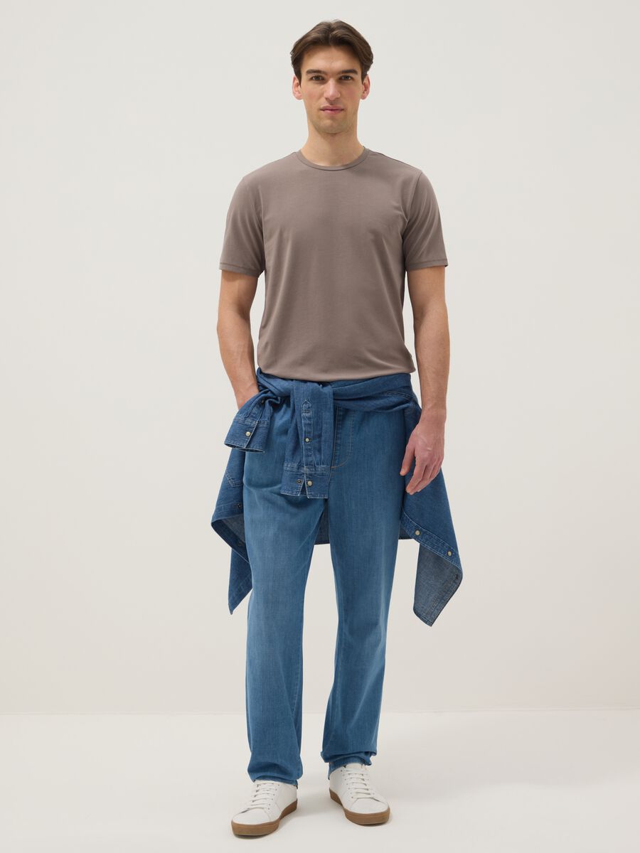 Grey slim fit stretch cotton T-shirt_1