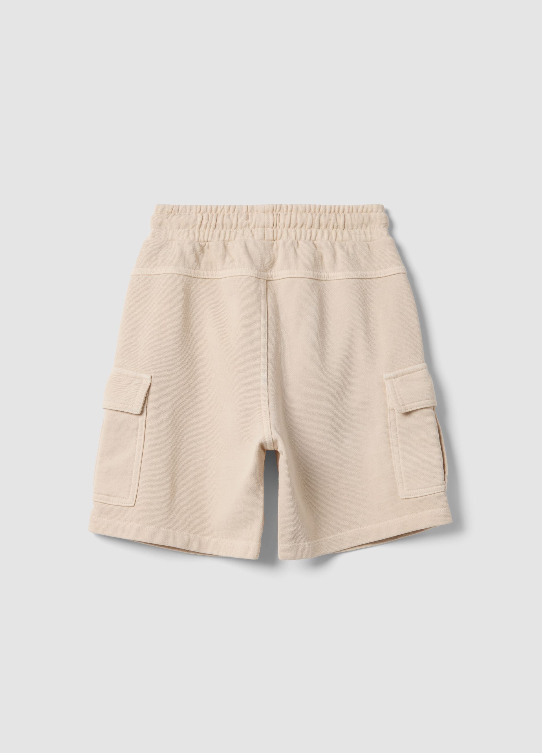 Beige pure cotton cargo shorts for boys, comfort fit