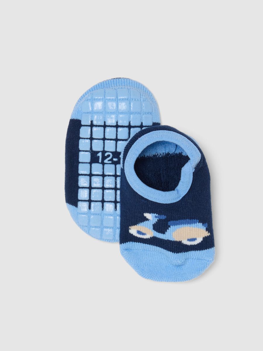 Multicolour cotton blend baby non-slip socks with scooter_0