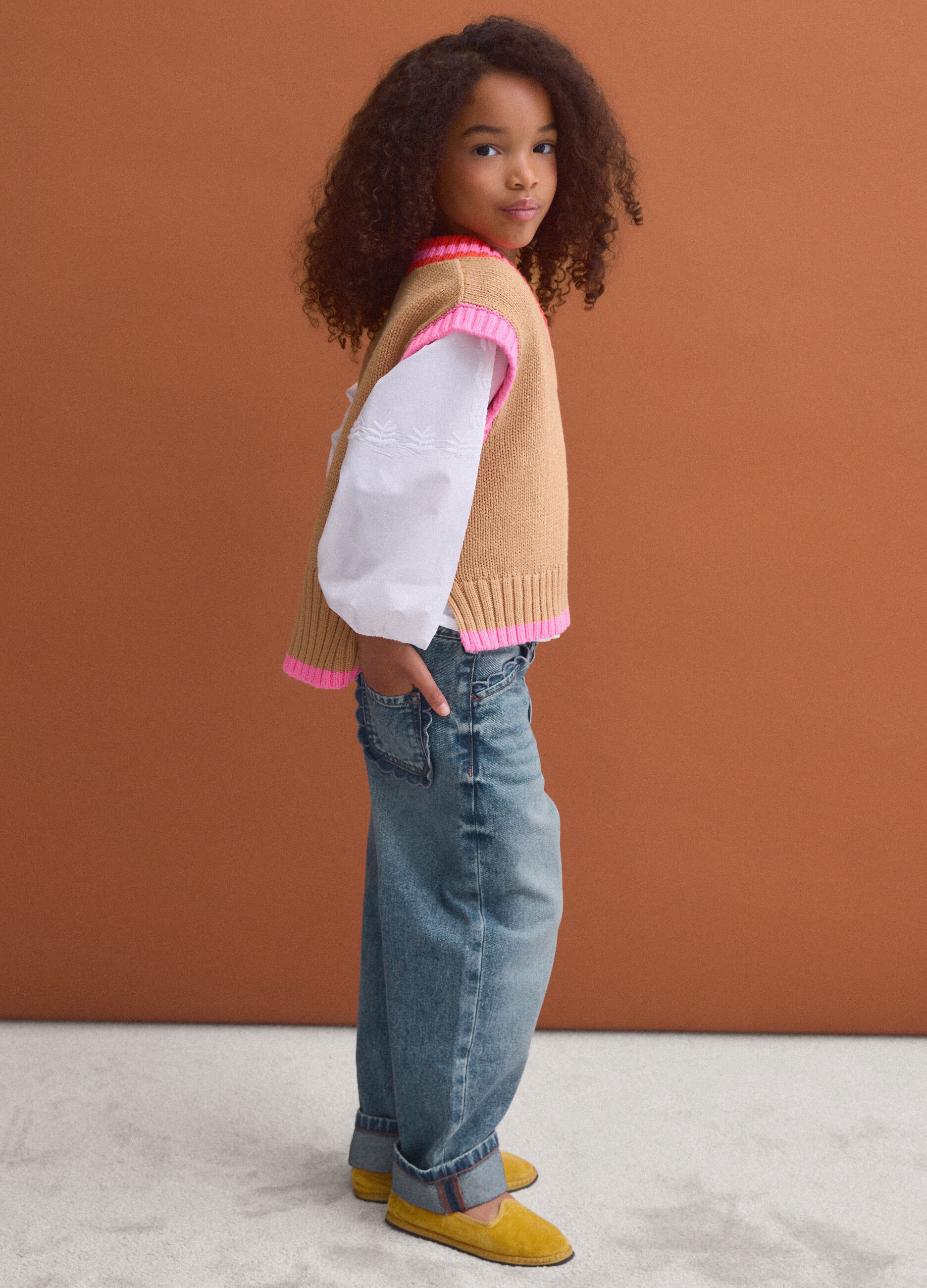 Blue pure cotton straight-fit jeans with belt loops for girls