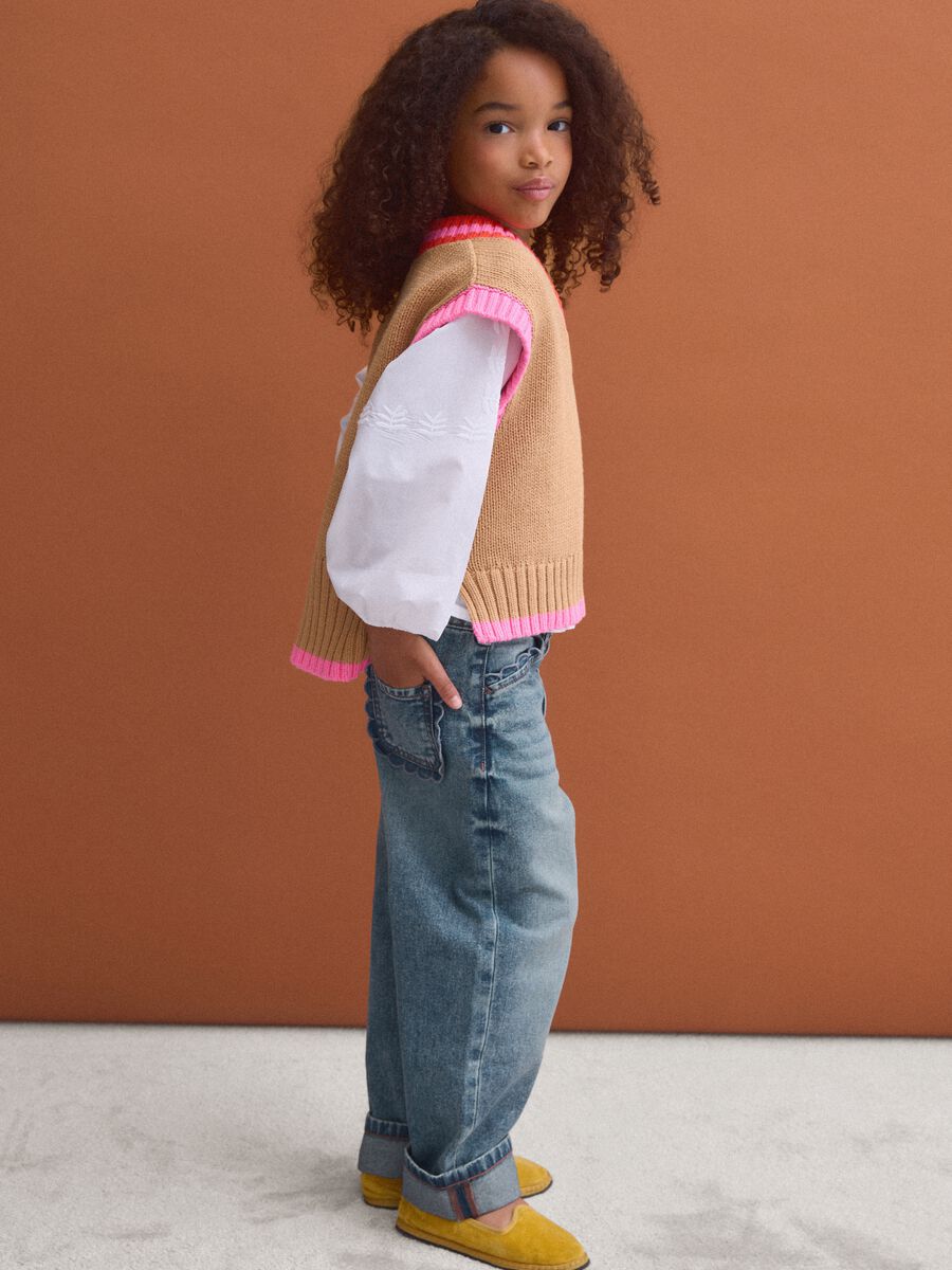 Blue pure cotton straight-fit jeans with belt loops for girls_0