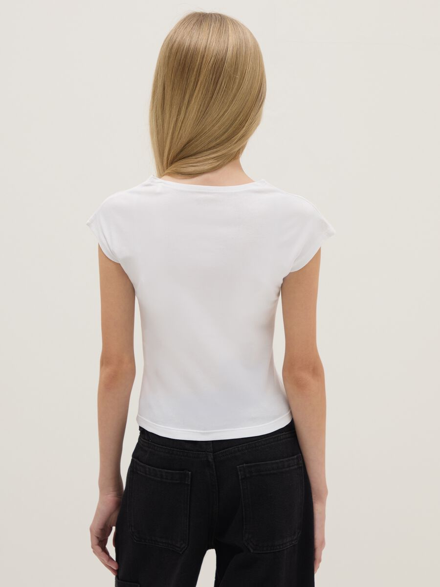 Girls' white stretch cotton slim fit t-shirt with print_1