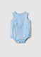 Baby's sleeveless pure cotton blue romper with embroidery_0