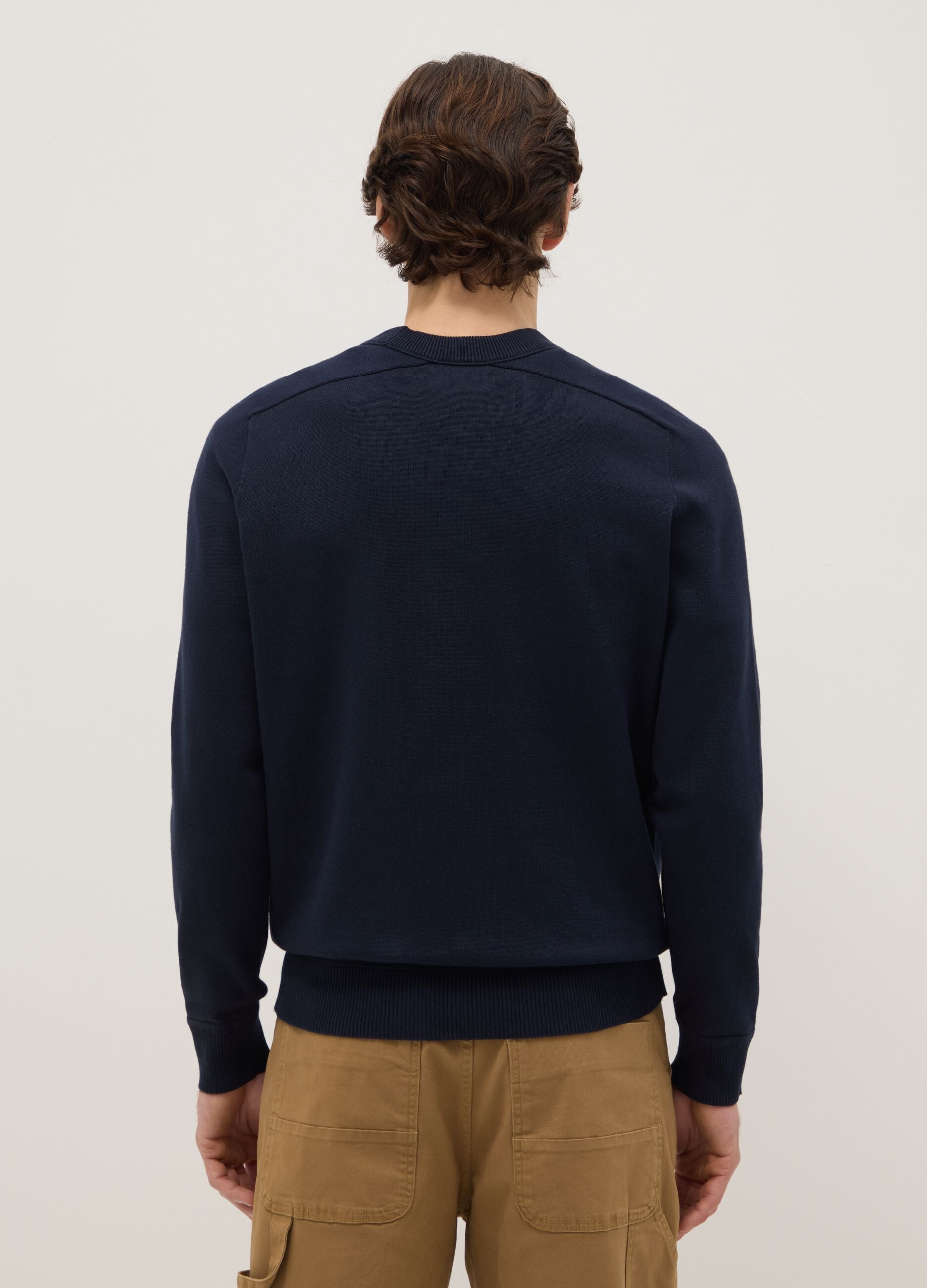 Regular fit blue crew neck pure cotton jumper