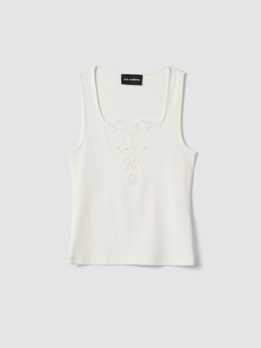 White stretch viscose tank top with embroidered detail_4