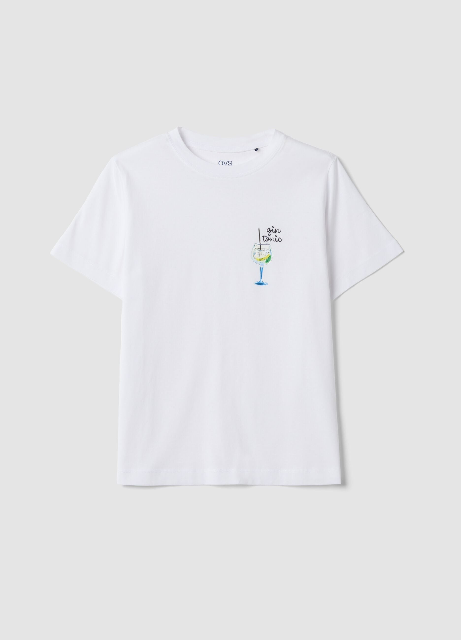 White pure cotton T-shirt with print, regular fit