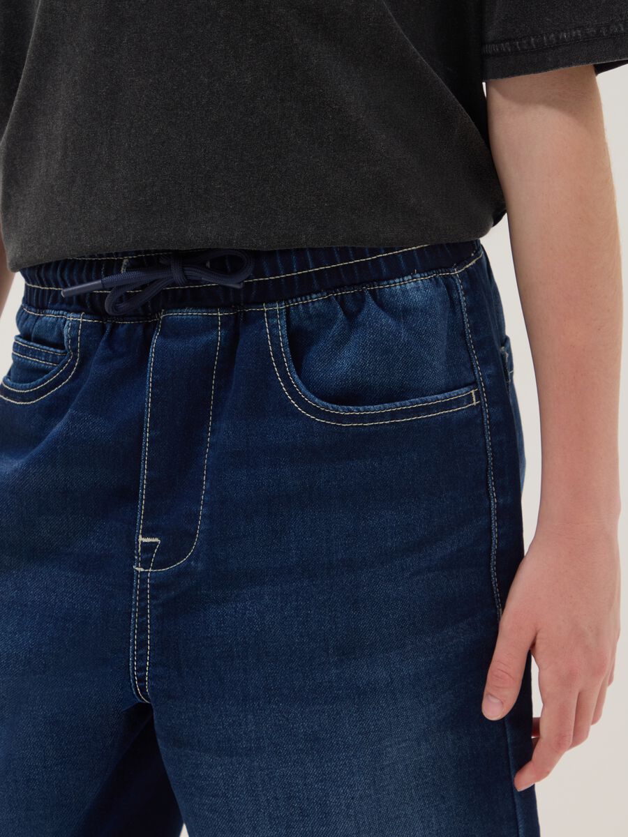Shorts in denim blu in cotone elasticizzato wide leg_2