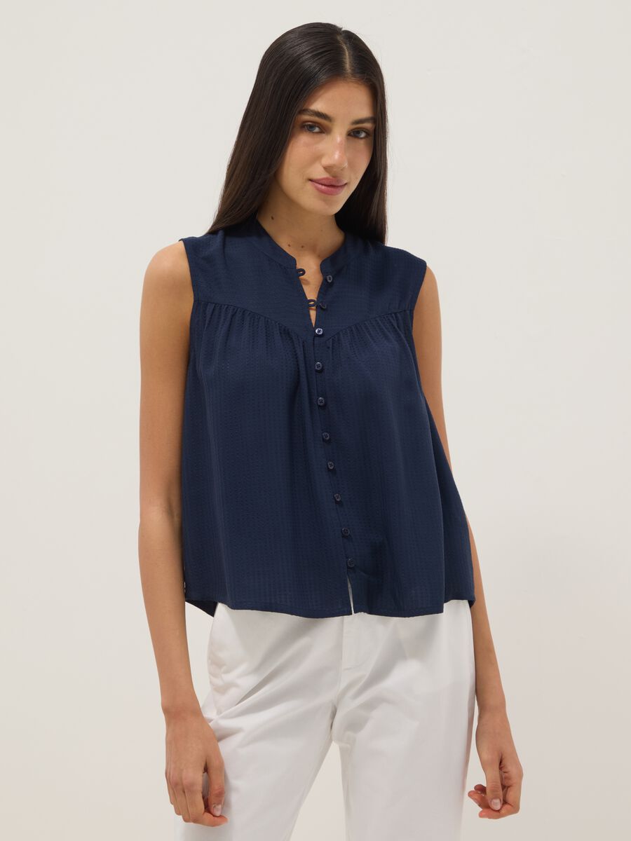 Blue pure viscose regular-fit shirt with embroidered texture_1