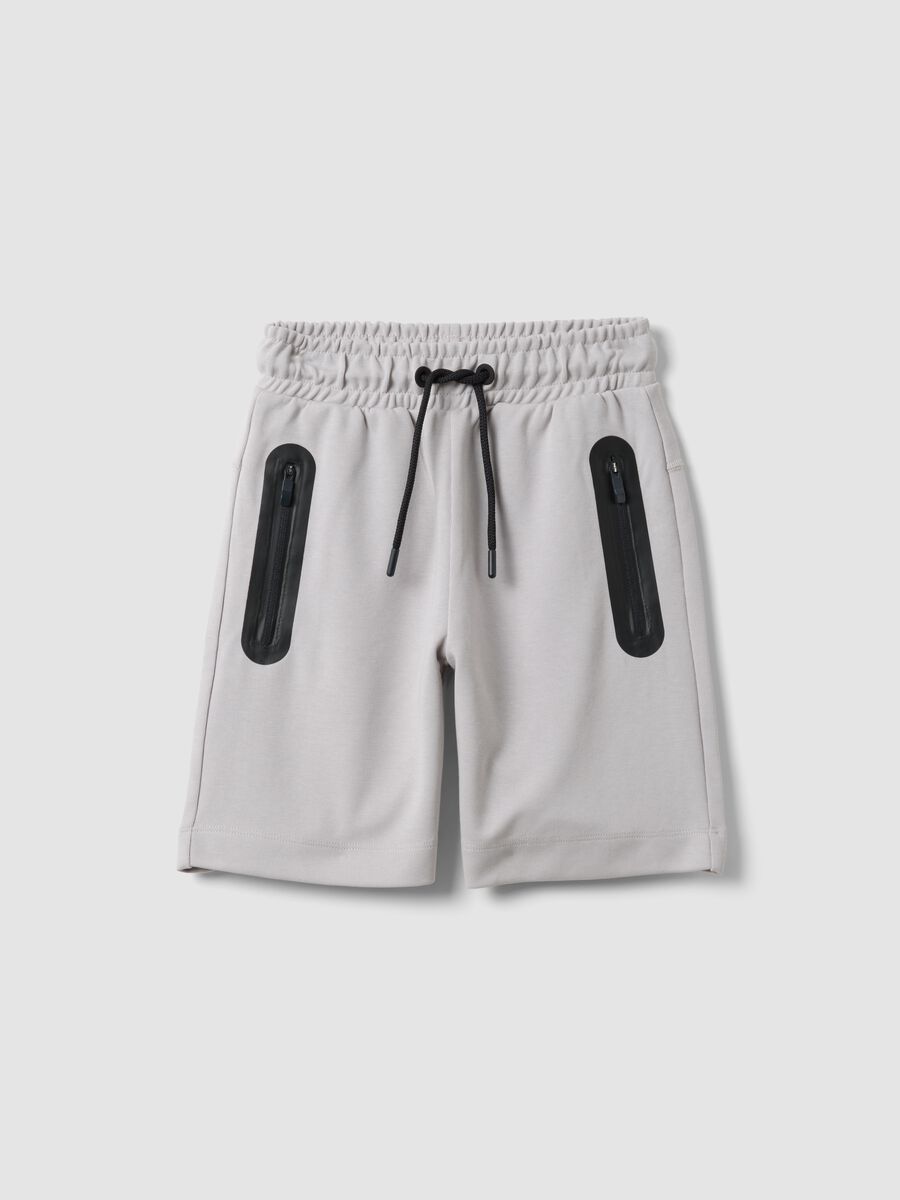Grey cotton-blend bermuda shorts with elasticated waist_0