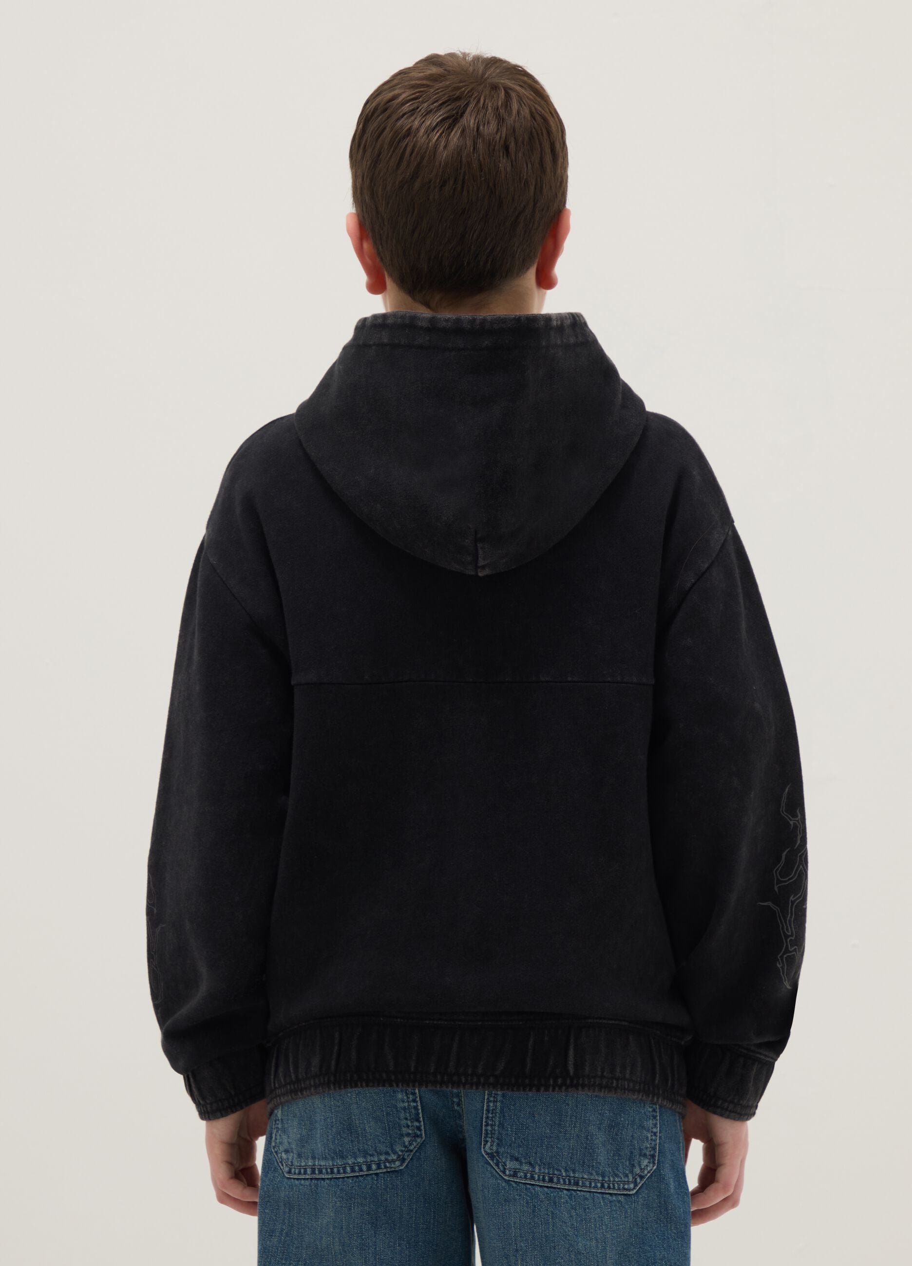 Boys' Regular Fit Black Pure Cotton Hoodie with Zip