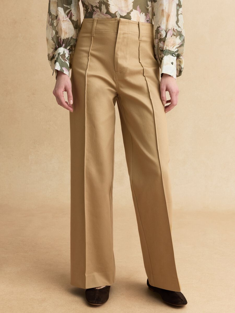 Straight-leg beige cotton blend trousers regular fit_2