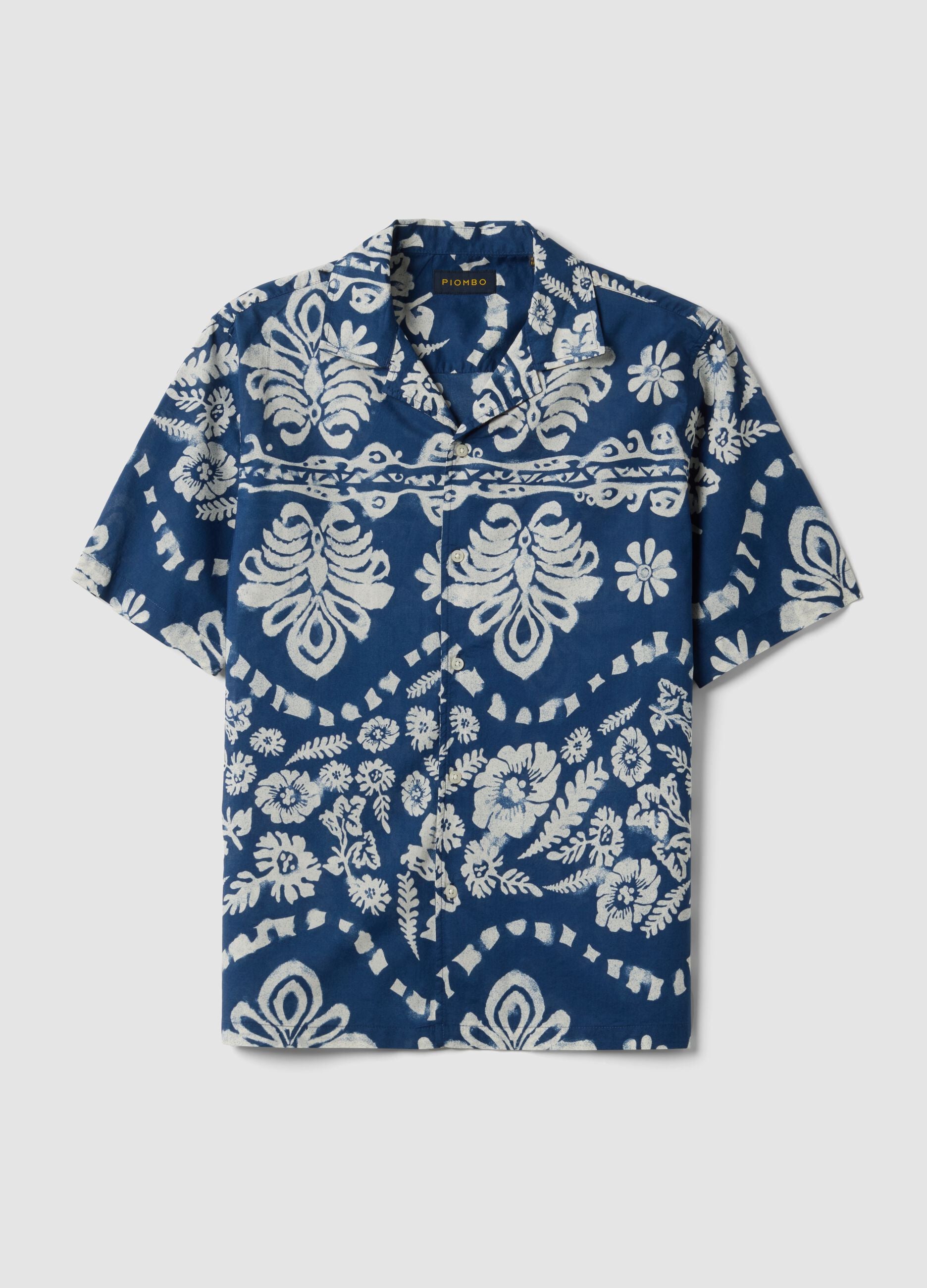 Blue organic cotton shirt with all-over print