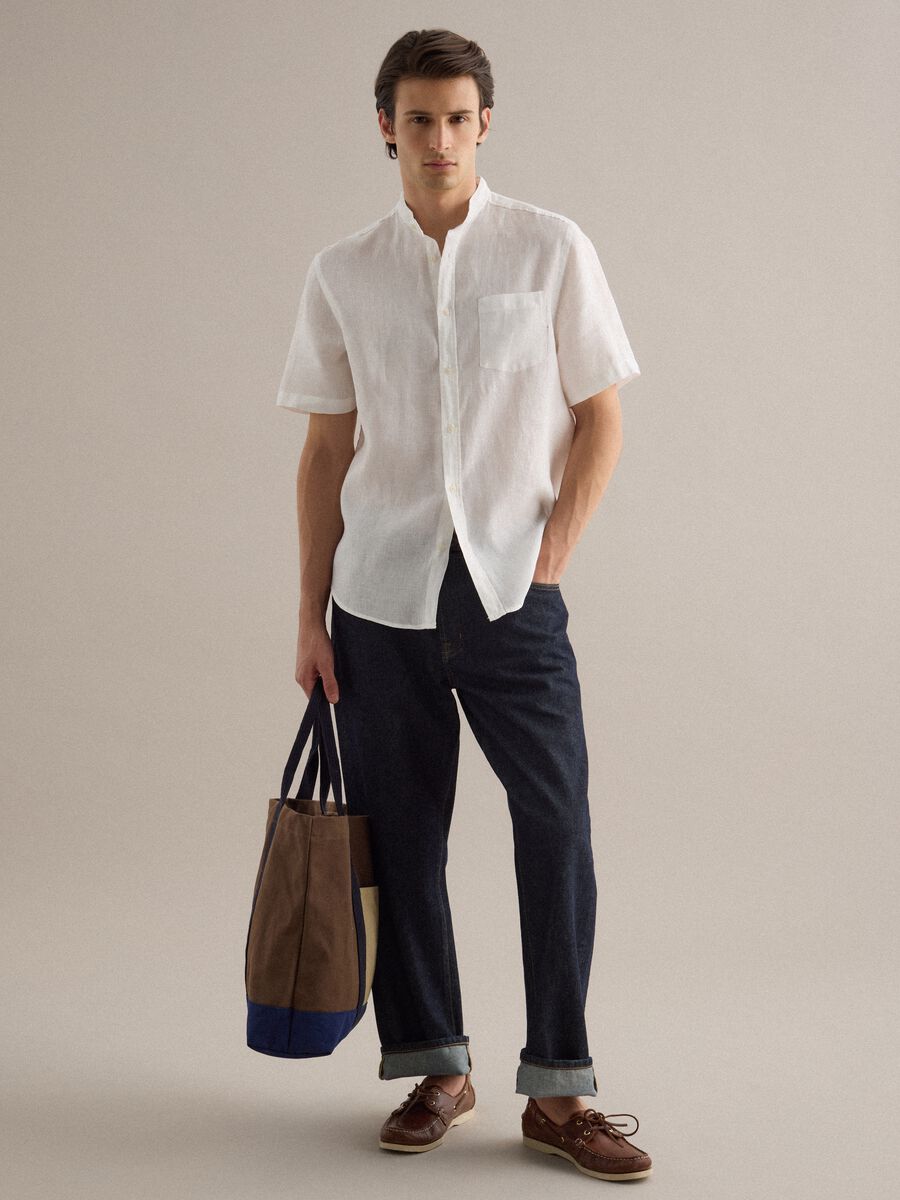 White shirt with mandarin collar in pure linen regular fit_2