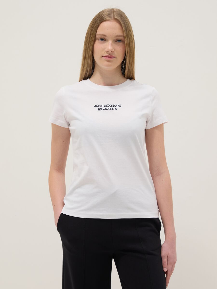 White pure cotton girls' regular fit t-shirt with text_0