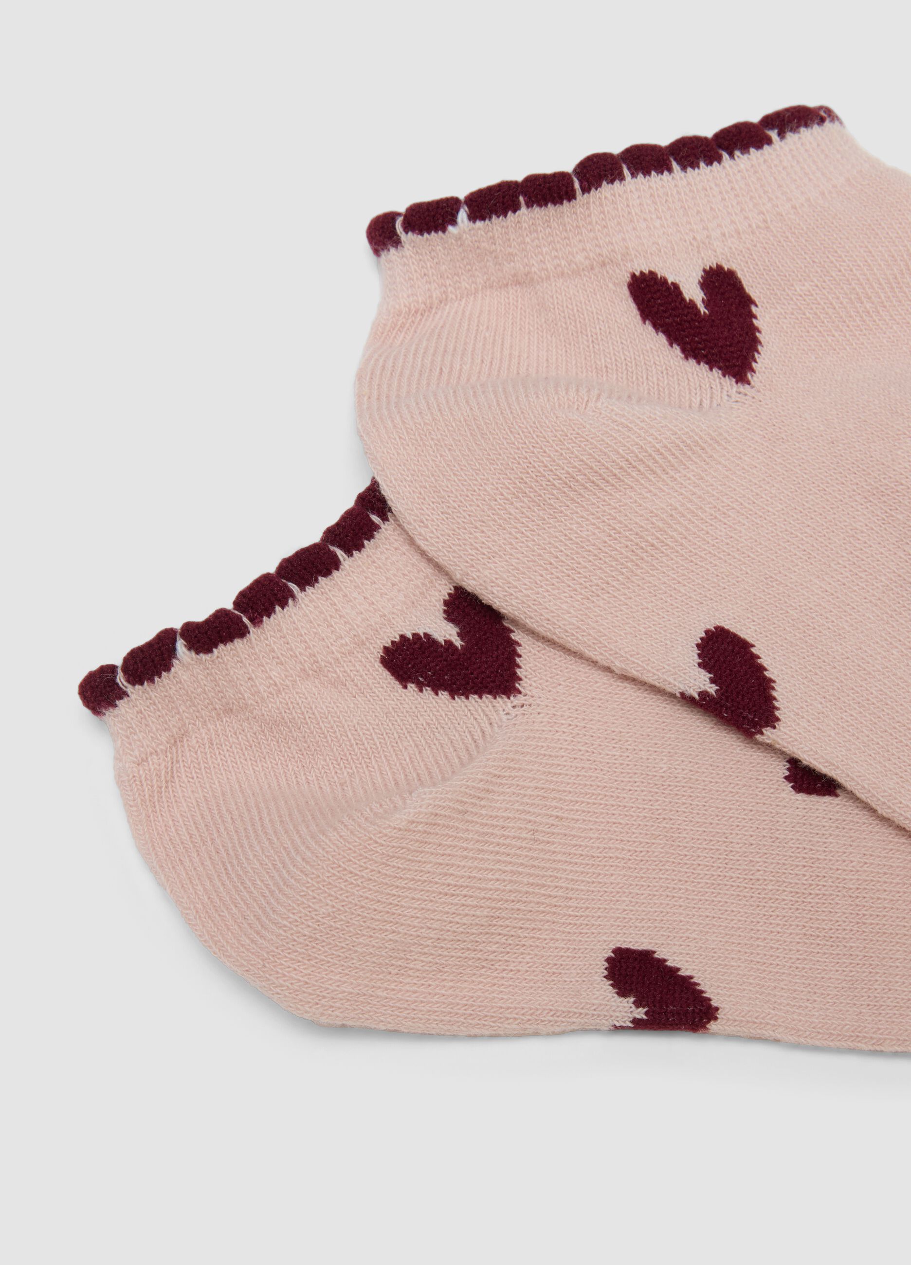 Pink ankle socks in elasticated cotton blend with hearts