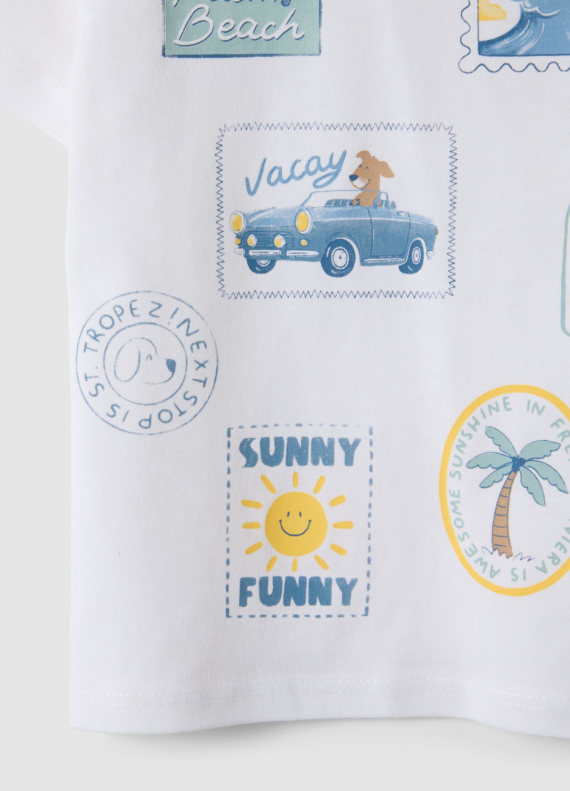 White pure cotton children's T-shirt regular fit with prints