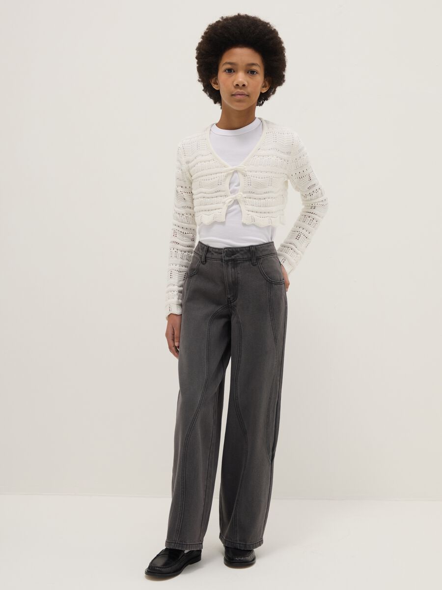 Grey cotton blend balloon jeans for girls_0