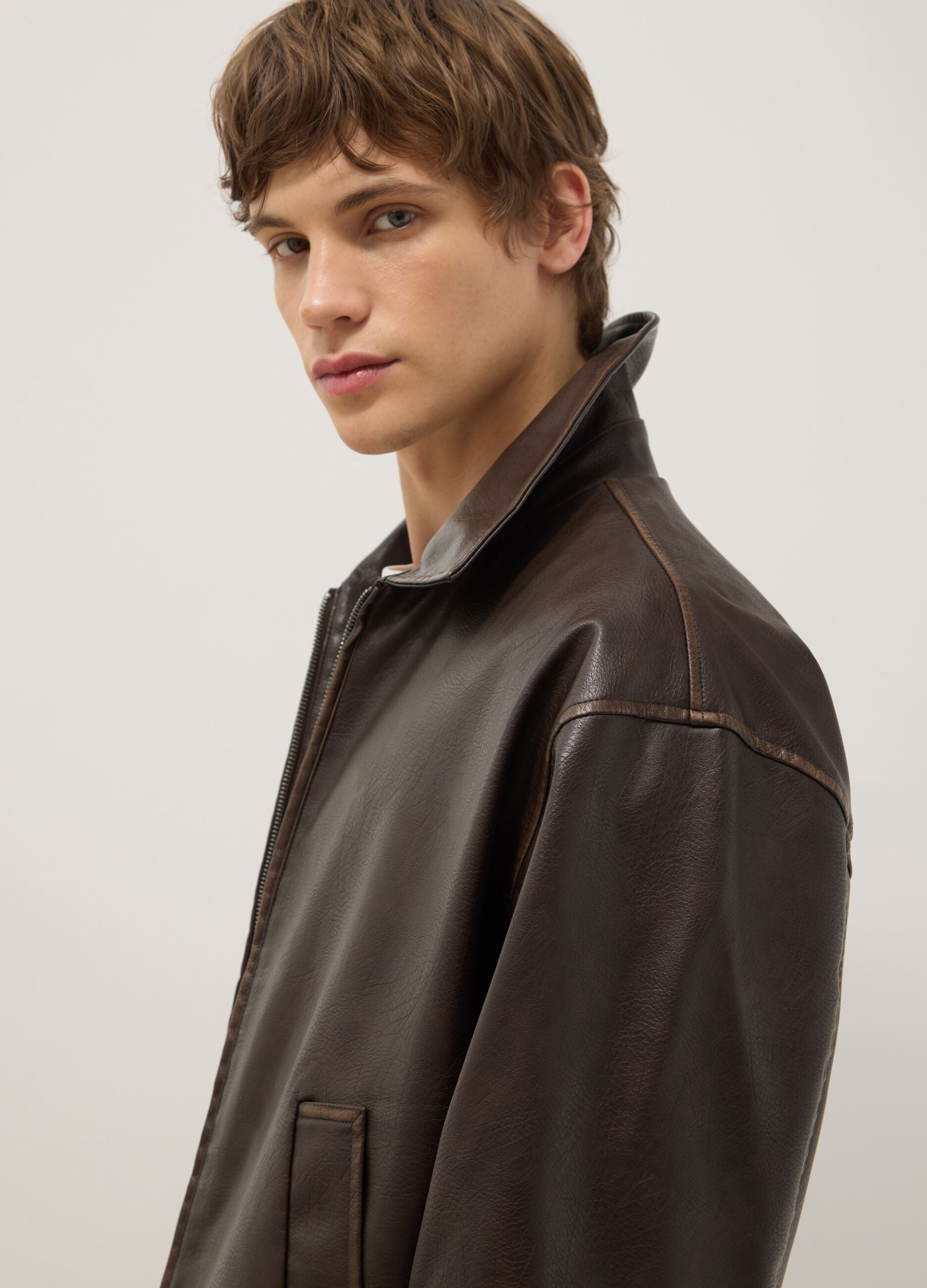 Brown padded oversized jacket with zip