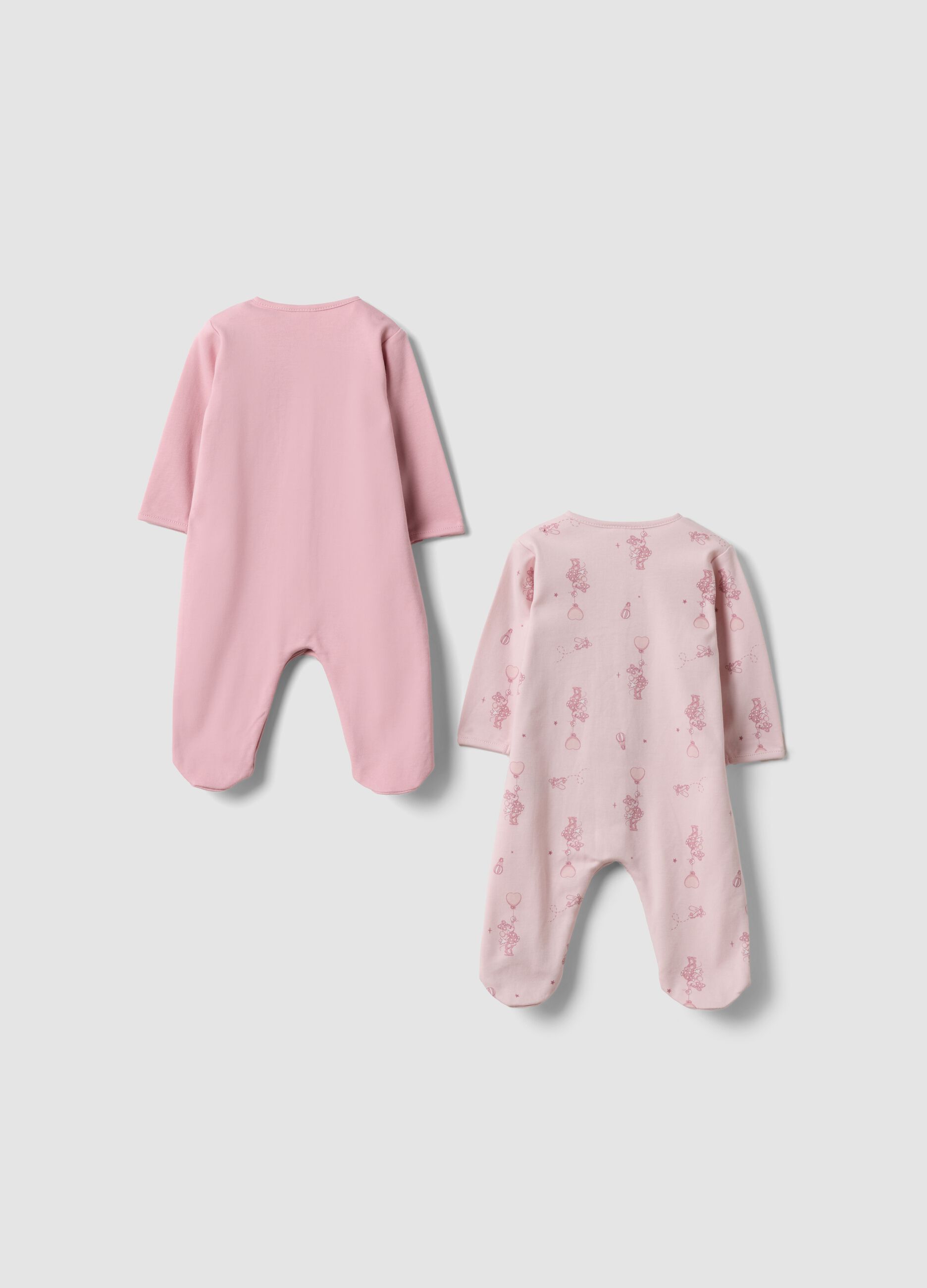 2-pack pink sleepsuits in pure organic cotton with Minnie & Me print for baby girl