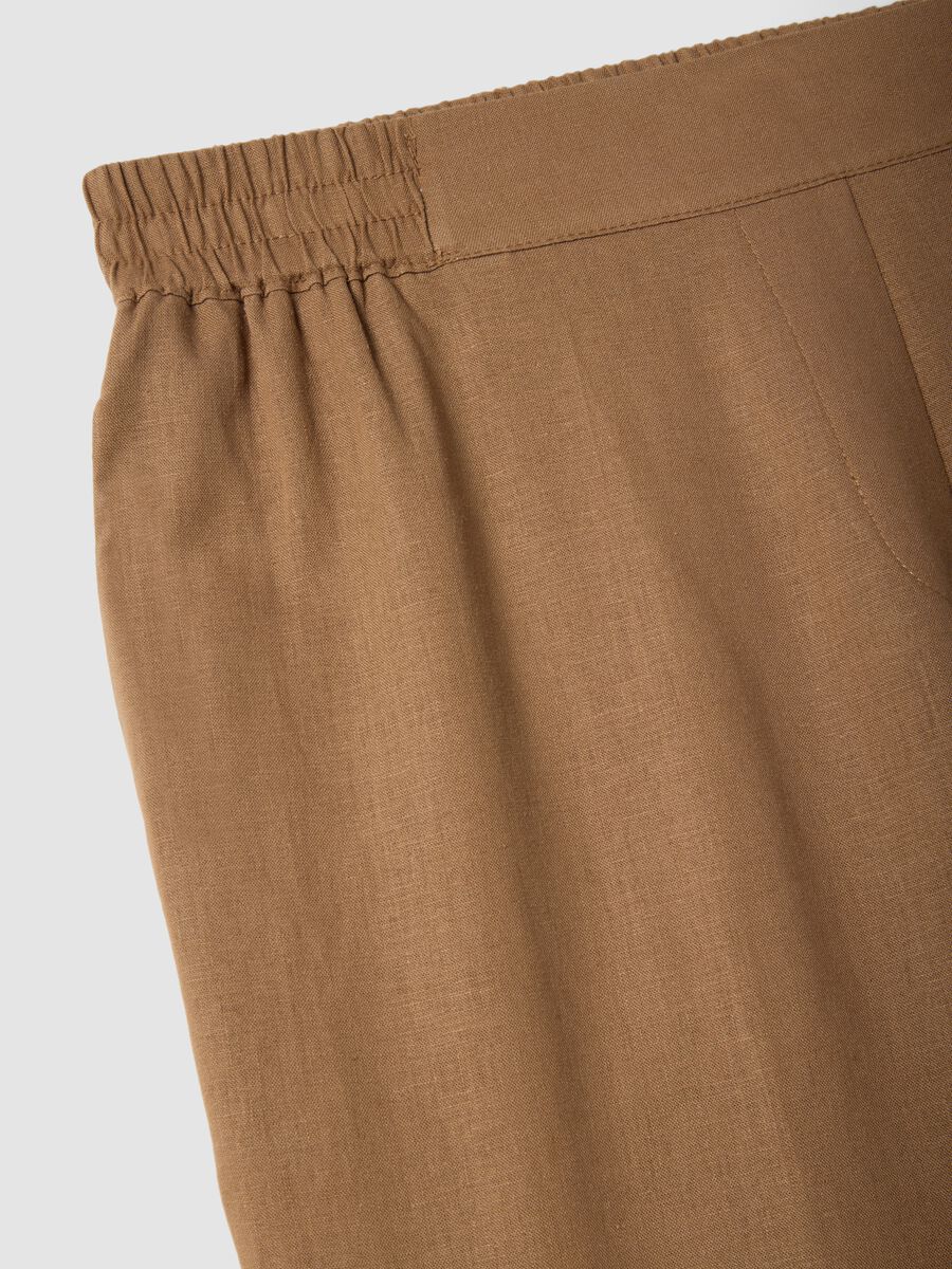 Brown wide leg linen blend trousers_5