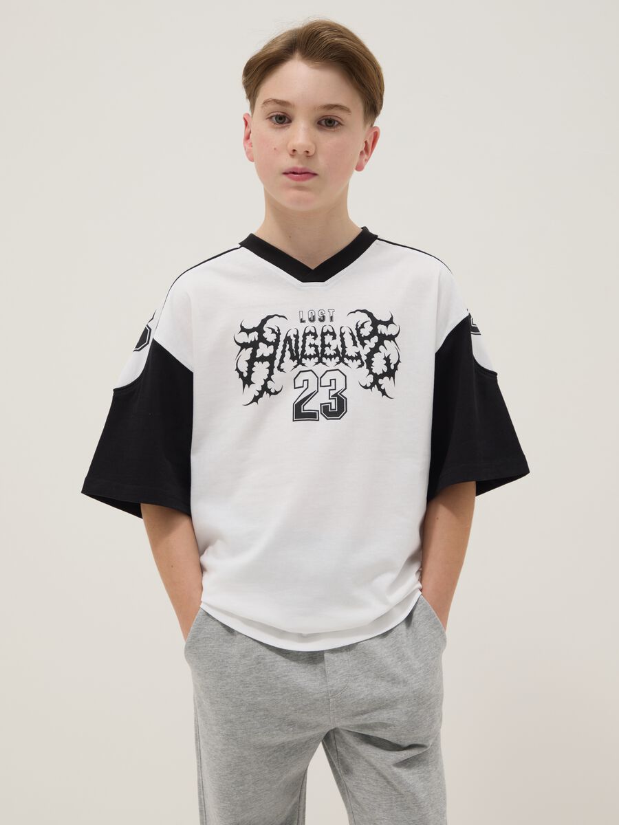 Multicolor pure cotton oversized children's T-shirt with prints_0