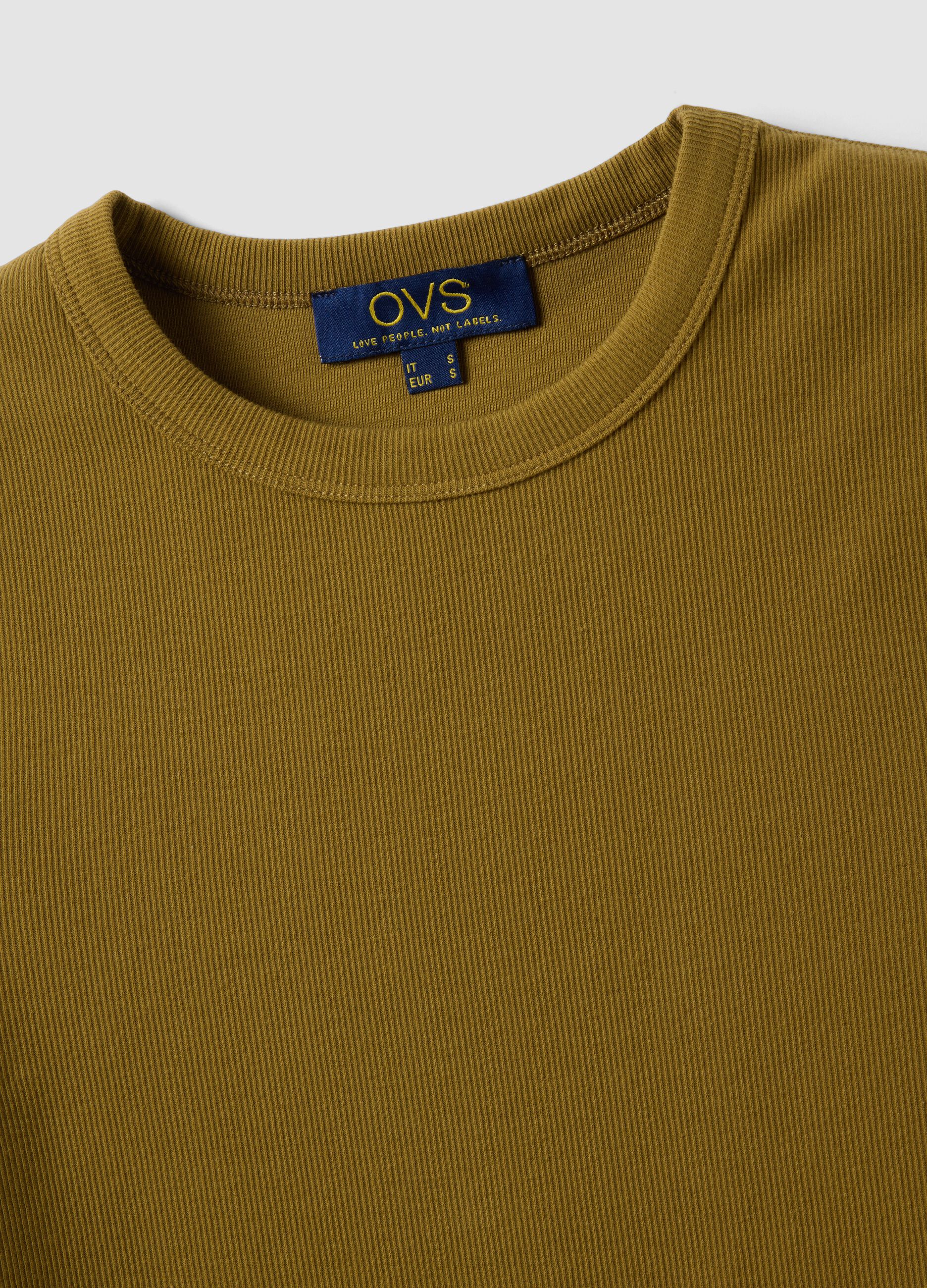 Green fitted short-sleeve stretch cotton T-shirt