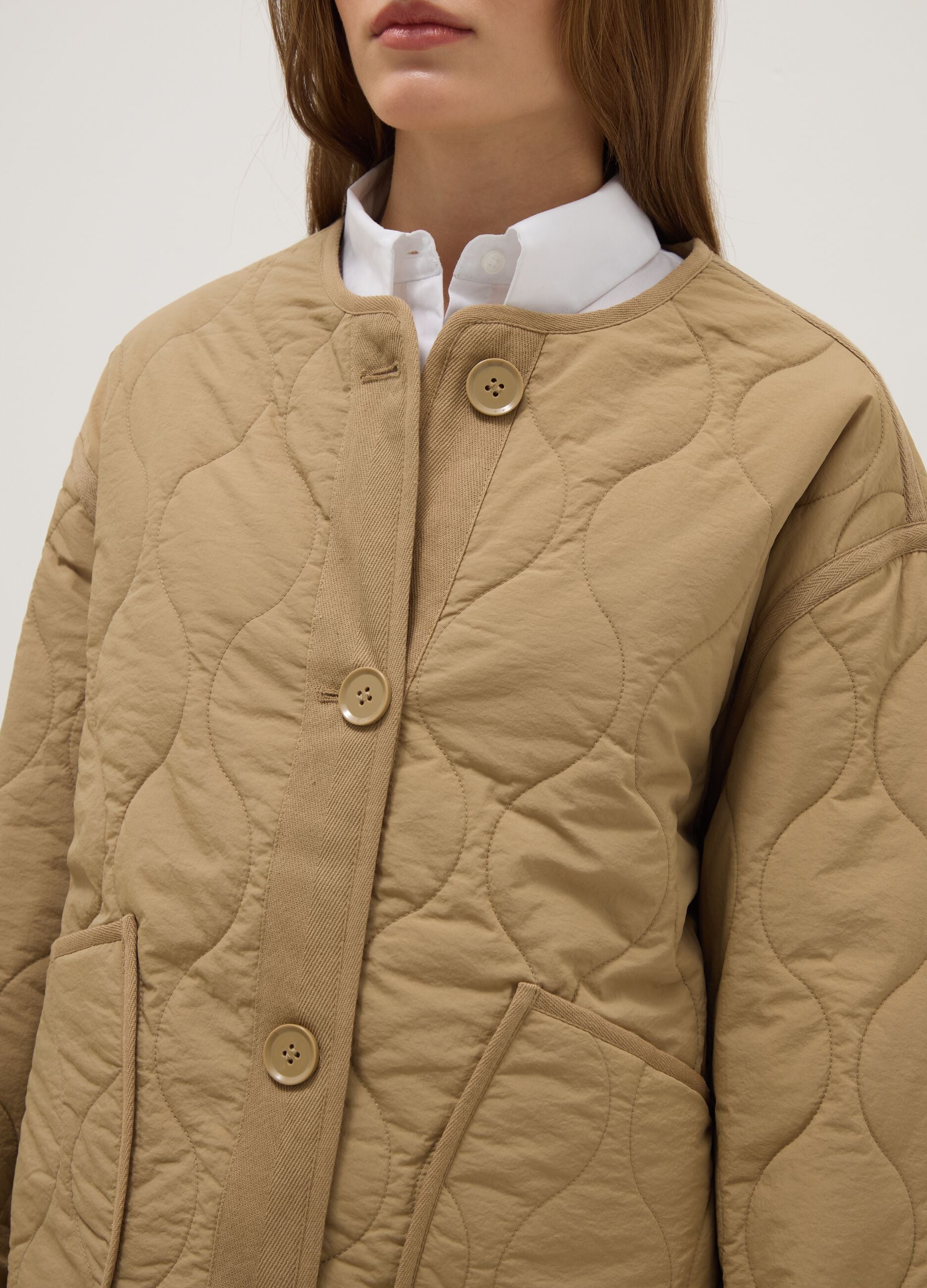 Beige padded regular fit jacket with buttons
