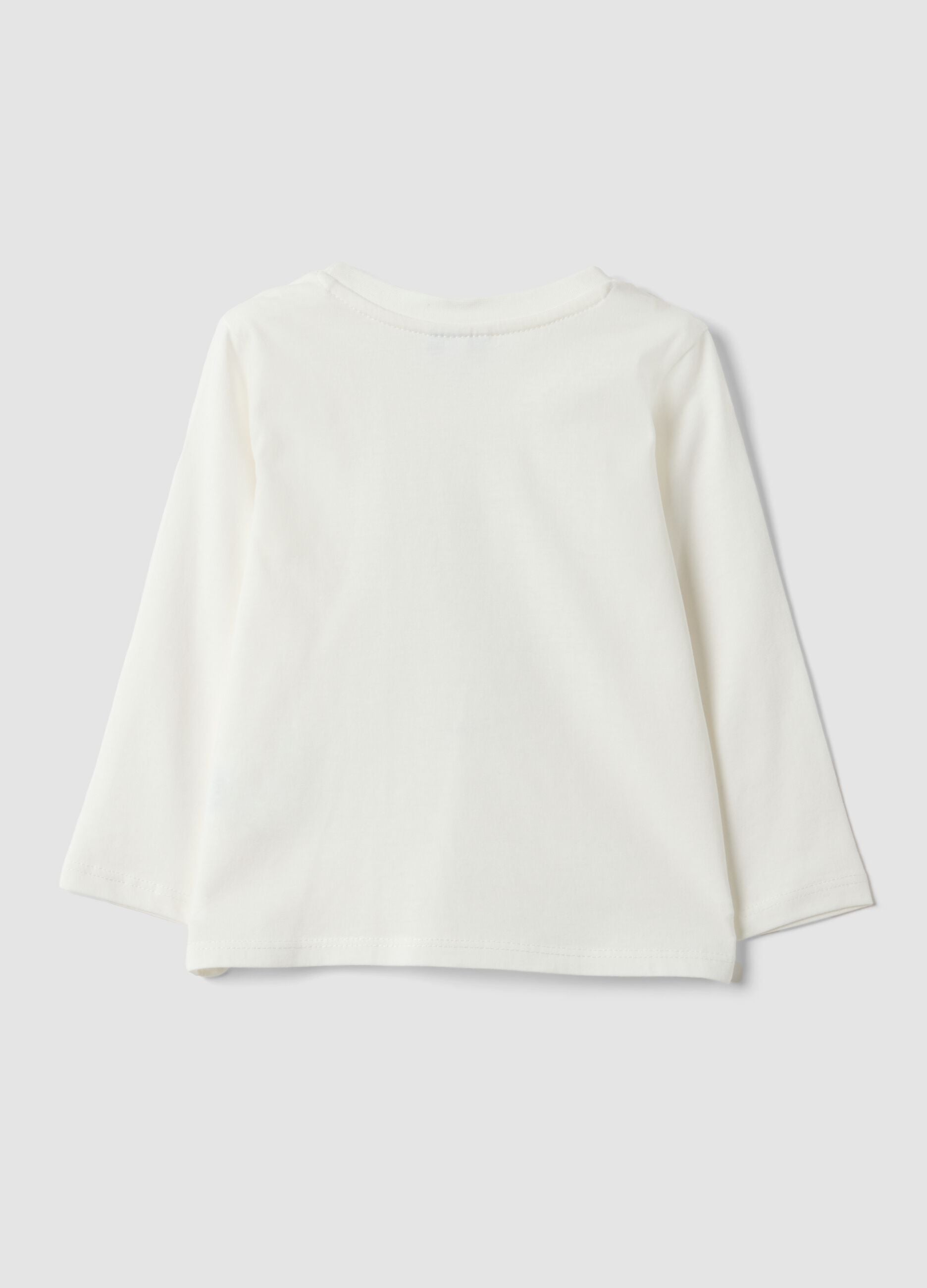 White pure organic cotton T-shirt with teddy bear print for baby girl
