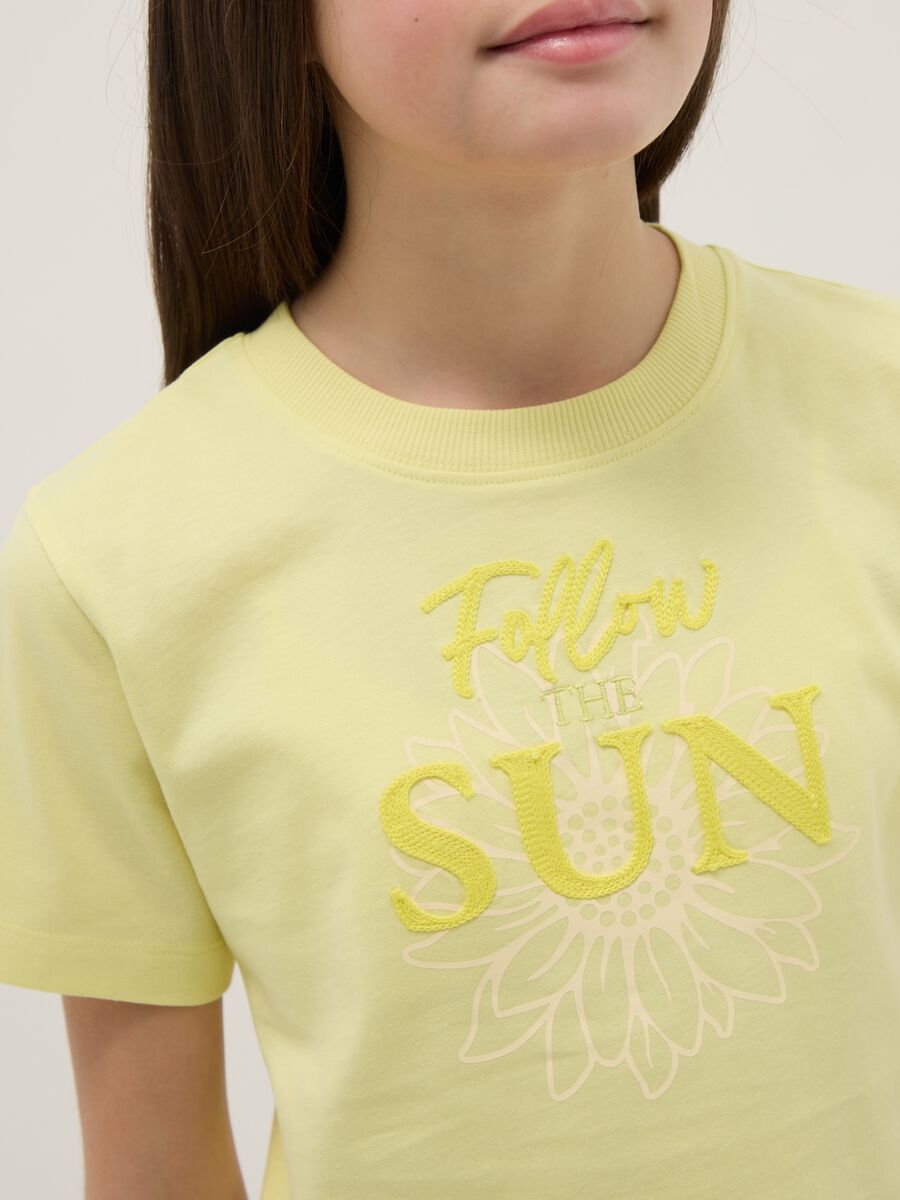 Girl's Yellow Pure Cotton Regular Fit T-shirt with Print_2