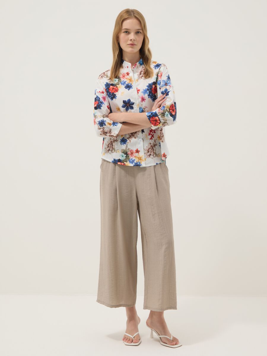 White stretch cotton floral shirt_2
