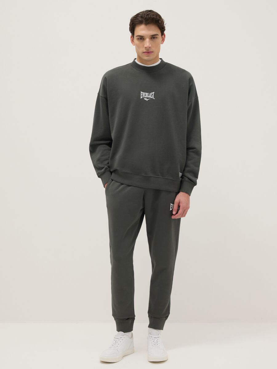 Black cotton blend regular fit sweatshirt with Everlast logo_1