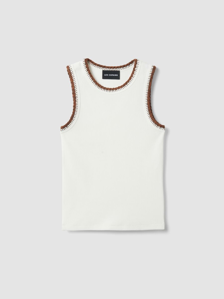 White Stretch Cotton Vest Regular Fit with Embroidered Edges_4