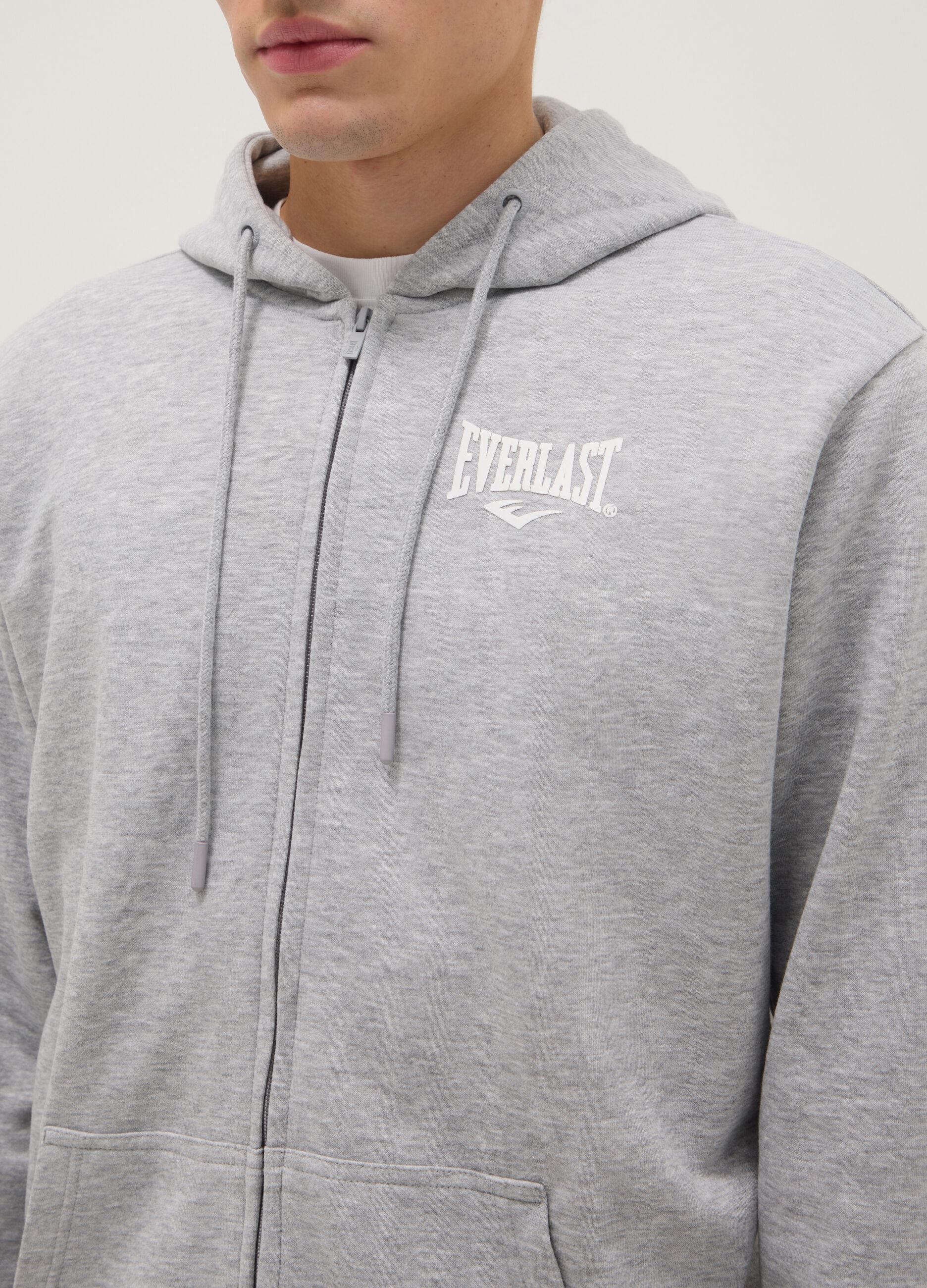 Grey regular fit cotton blend hoodie with zip