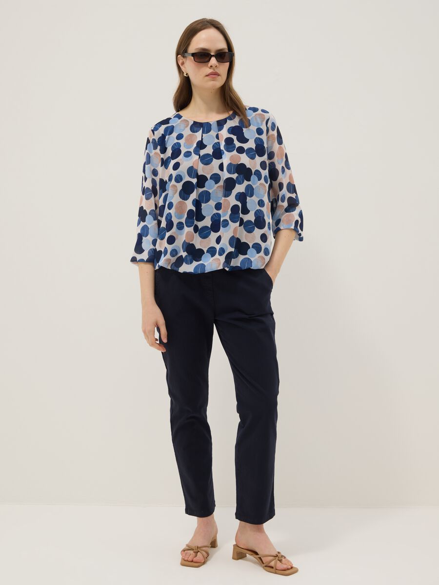 Blue stretch cotton paper bag trousers, regular fit_0