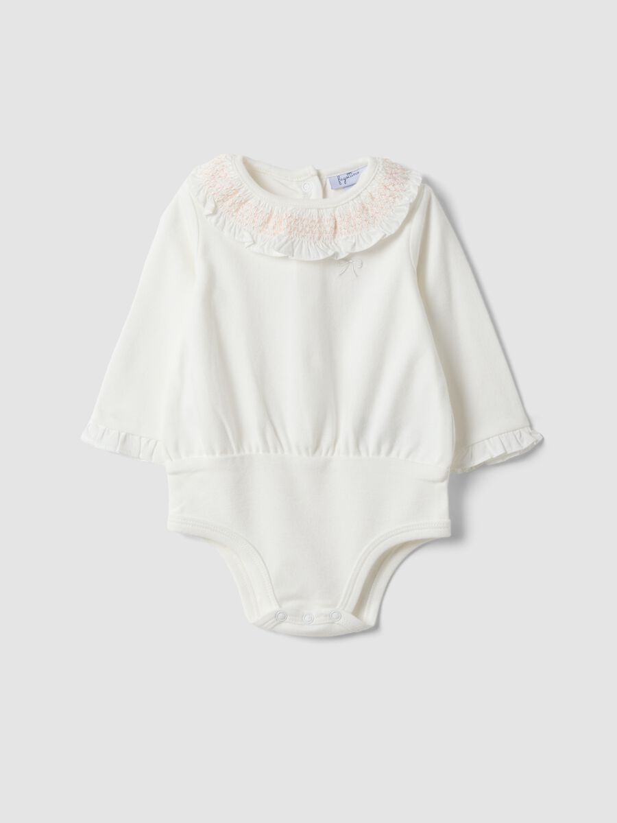 White baby girl bodysuit with pure organic cotton collar_0