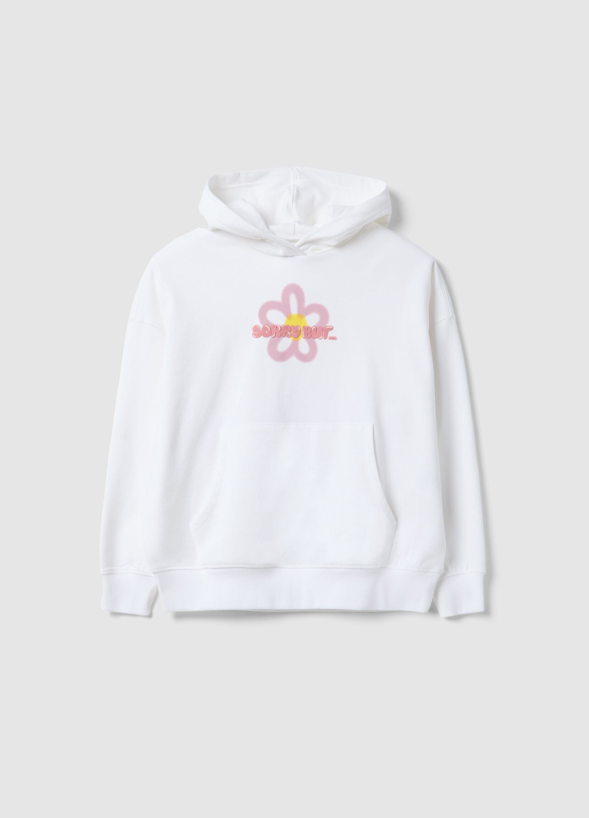White pure cotton oversized fit sweatshirt for girls with flower