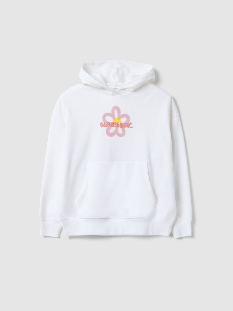 White pure cotton oversized fit sweatshirt for girls with flower_3