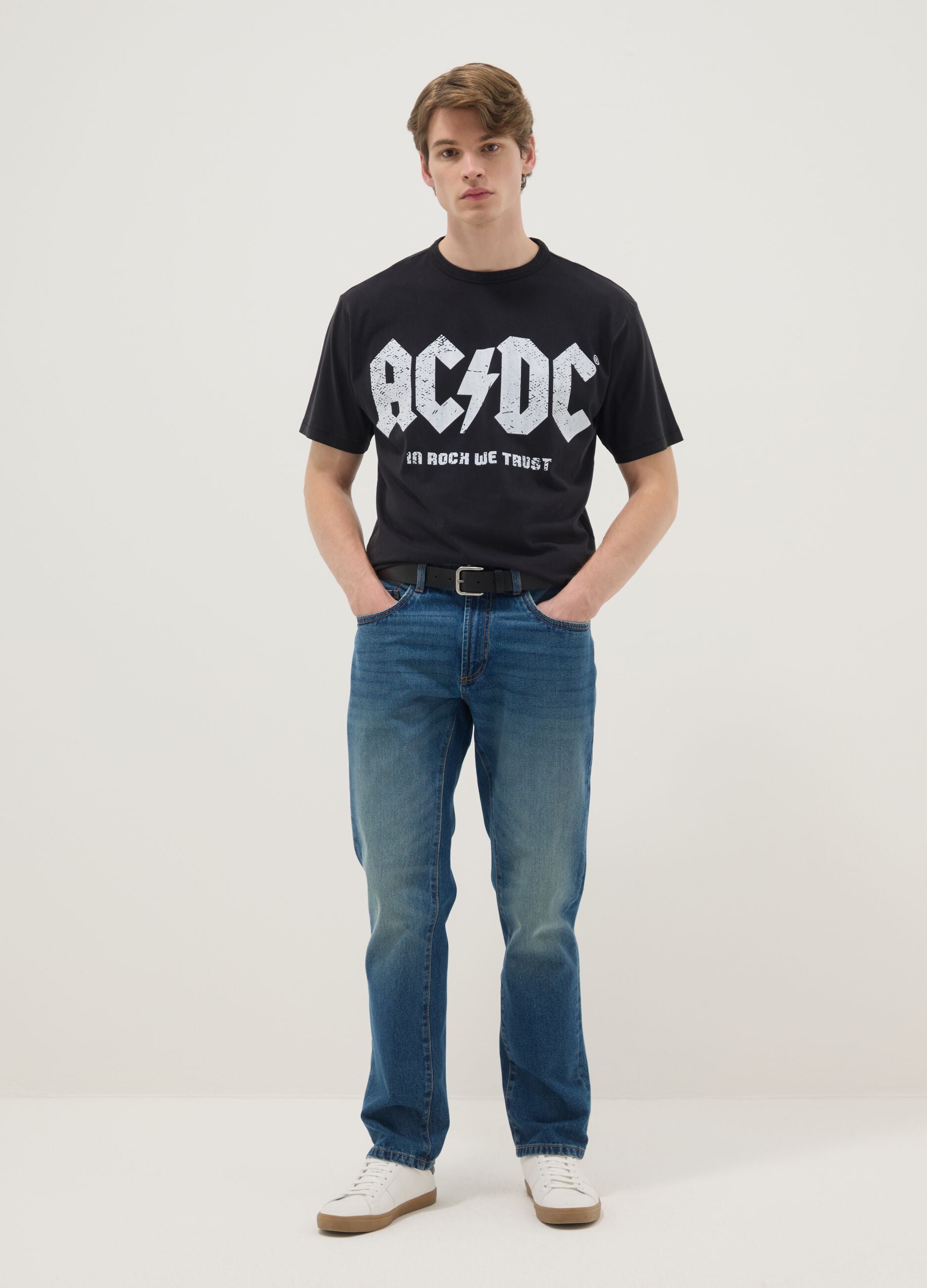 Black regular fit pure cotton T-shirt with AC/DC logo