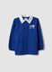 Blue kids&rsquo; school smock with gaming print and white collar_0