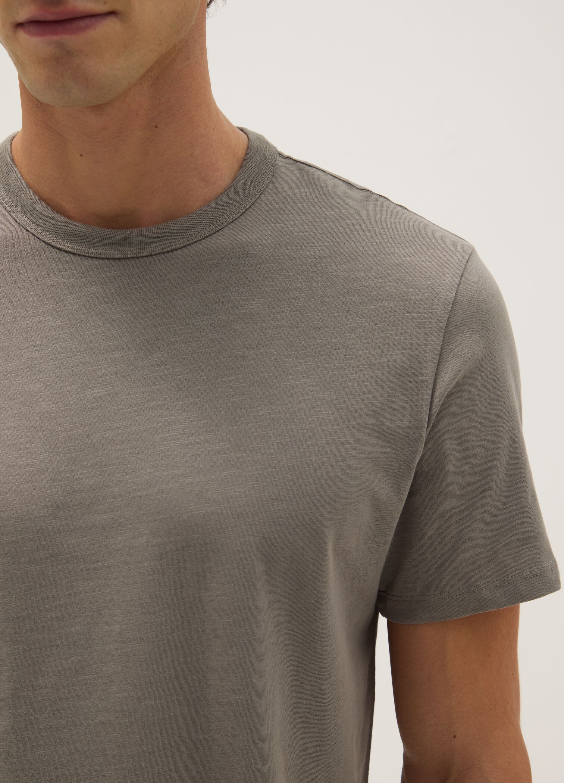 Grey pure cotton short sleeve regular fit t-shirt
