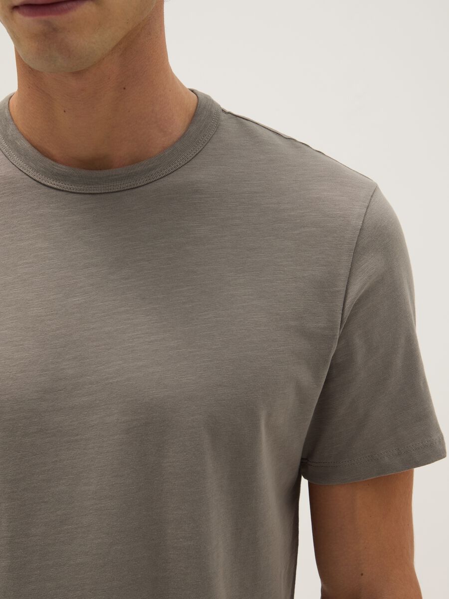 Grey pure cotton short sleeve regular fit t-shirt_3