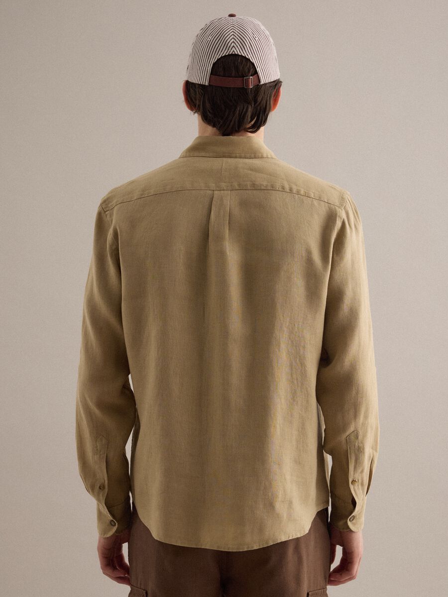 Beige pure linen long-sleeve shirt regular fit_2