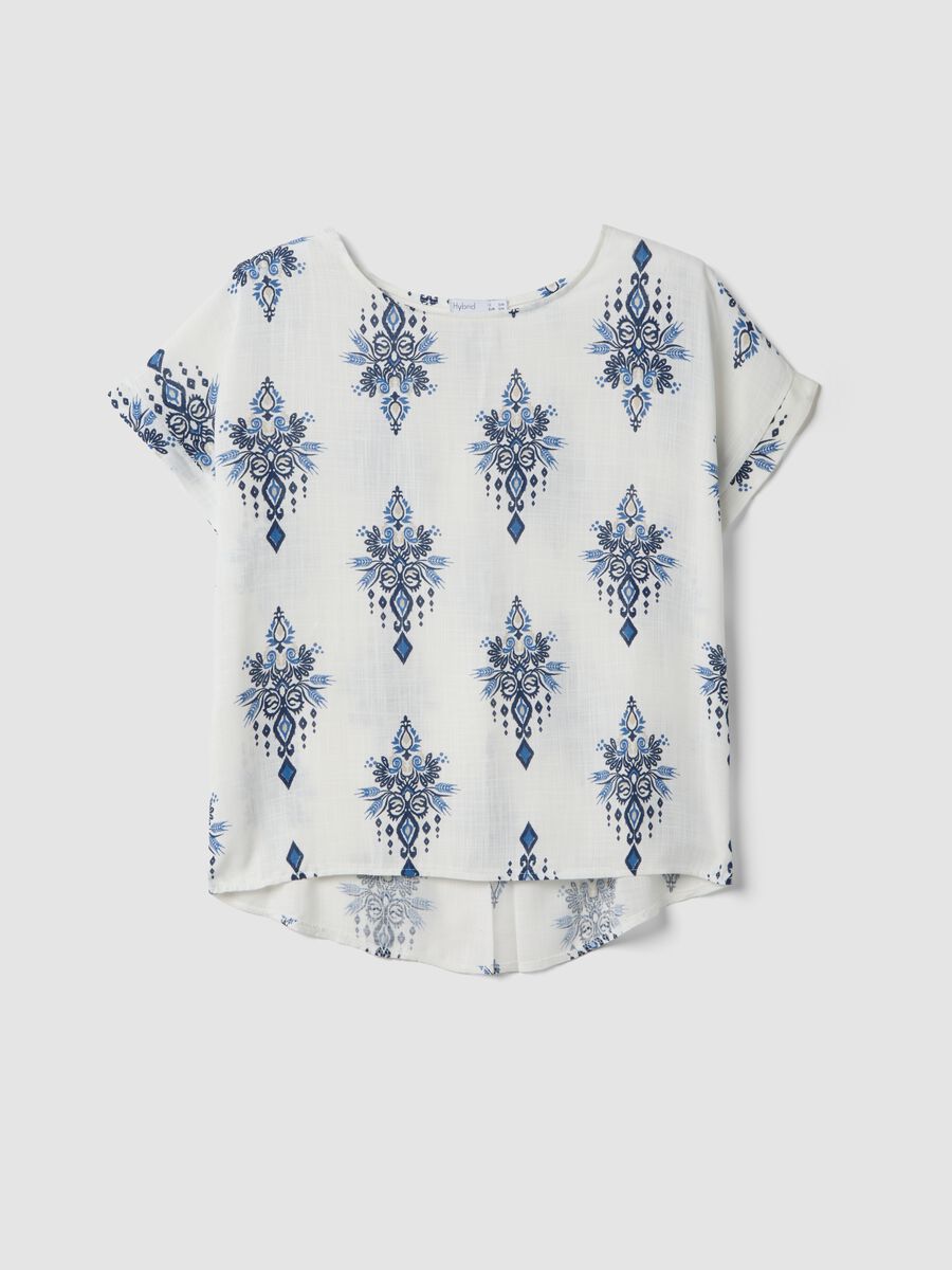 White pure viscose blouse with blue print, regular fit_4