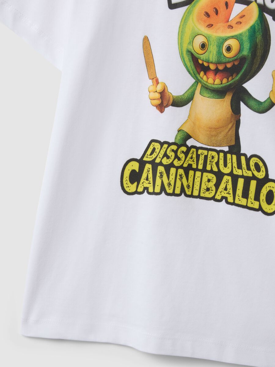 T-shirt in puro cotone bianca da bambino oversize fit con stampa_3