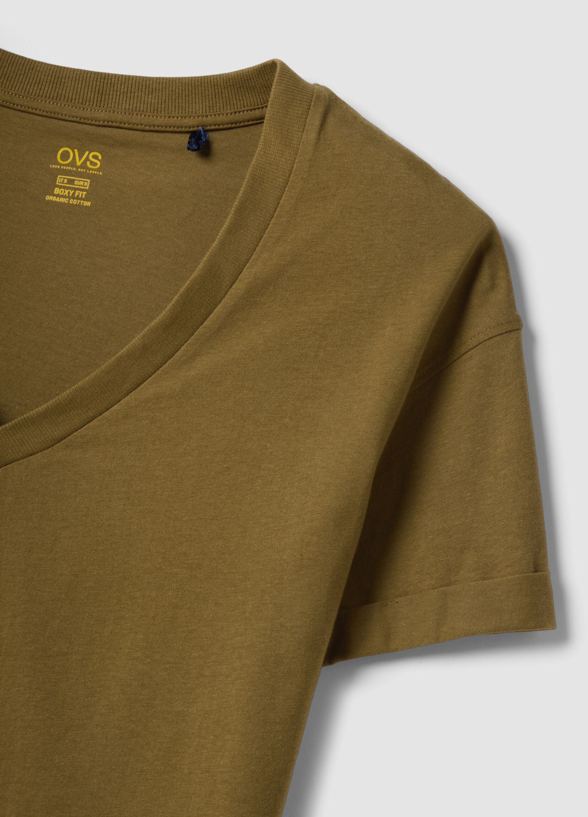 Green pure cotton V-neck relaxed fit T-shirt