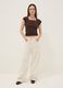 Brown regular fit cotton blend T-shirt with lace details_1